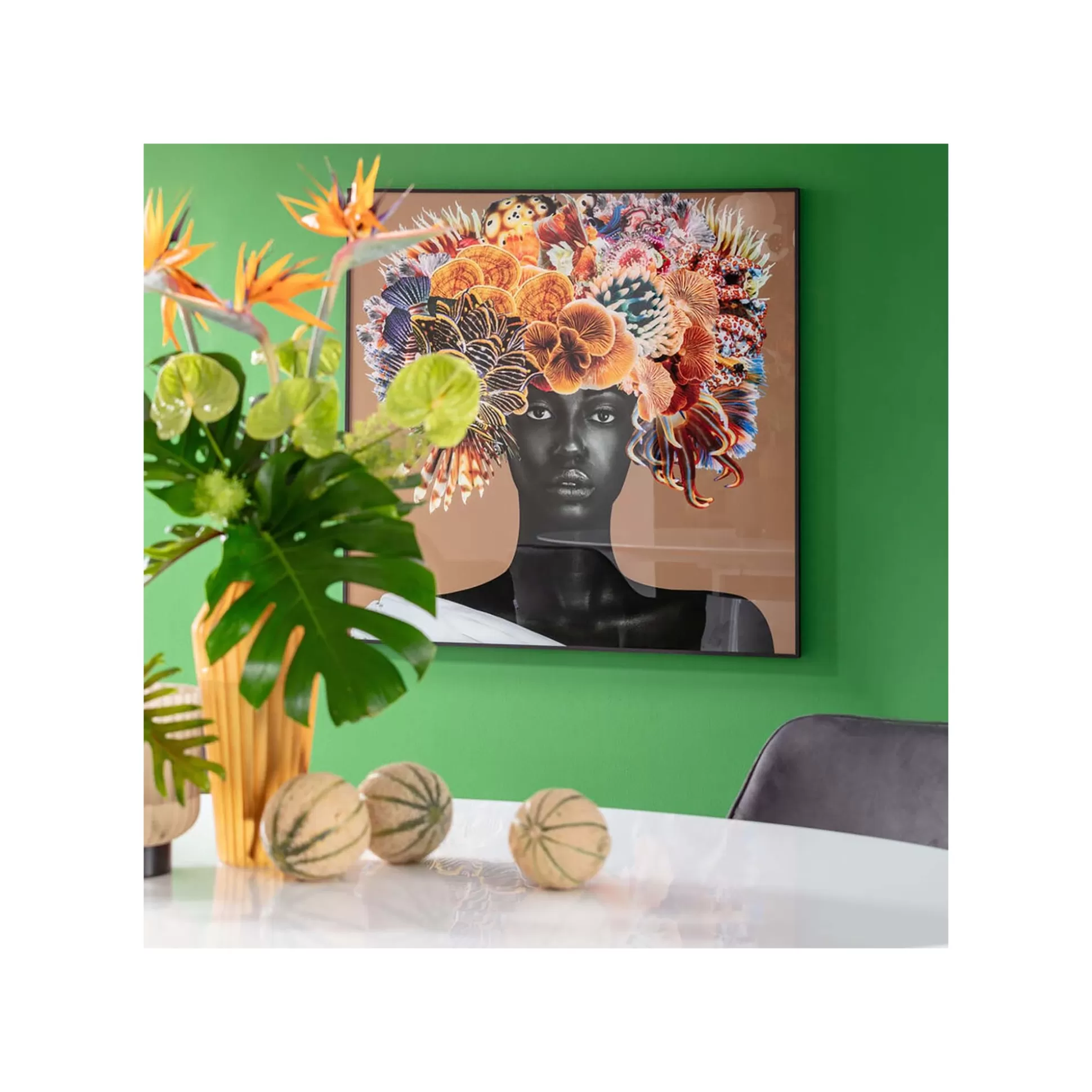 Affiche Encadrée Femme Coraux Poissons 120x120cm ^KARE Design Fashion