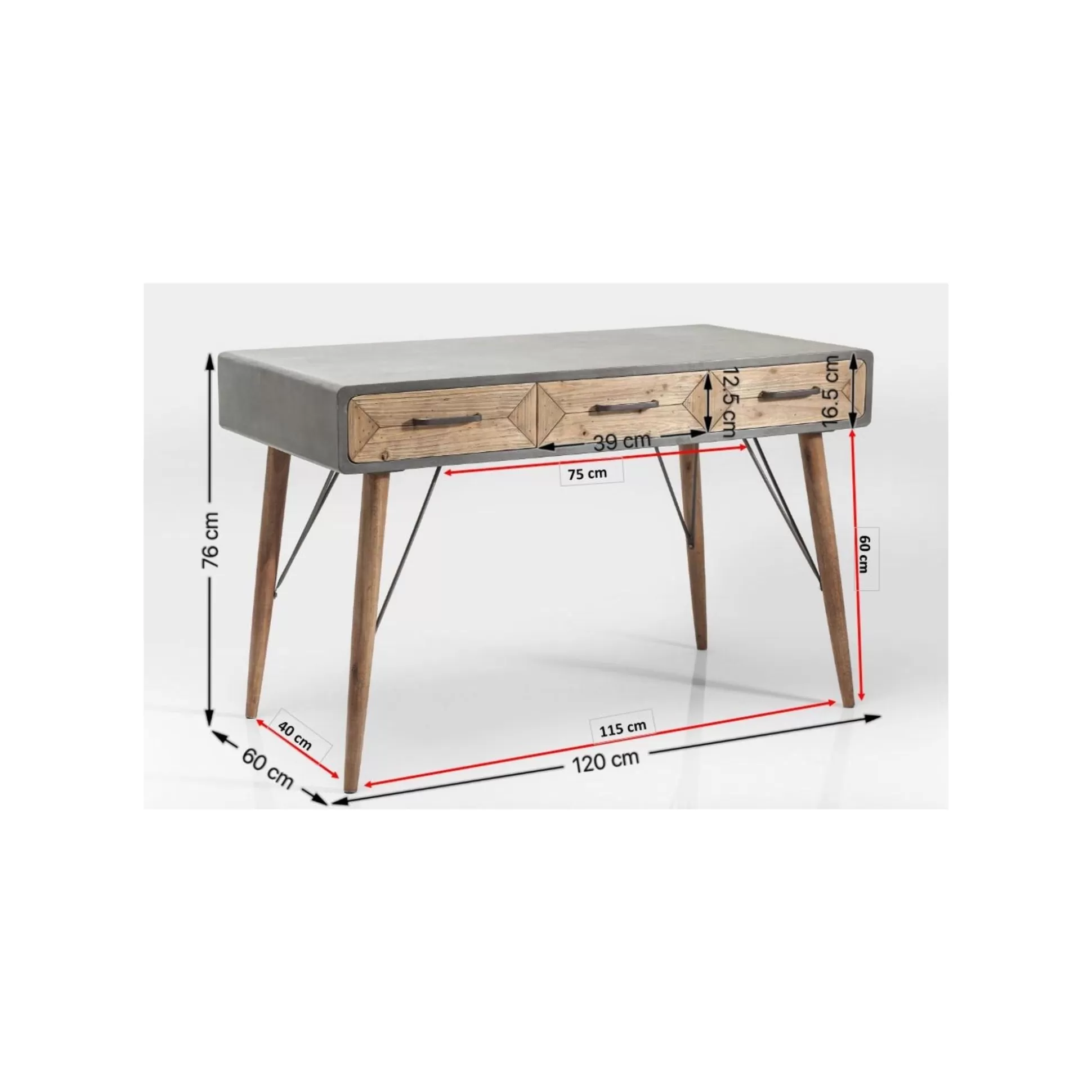 Bureau En Bois X Factory 3 Tiroirs 120x60cm ^KARE Design Shop