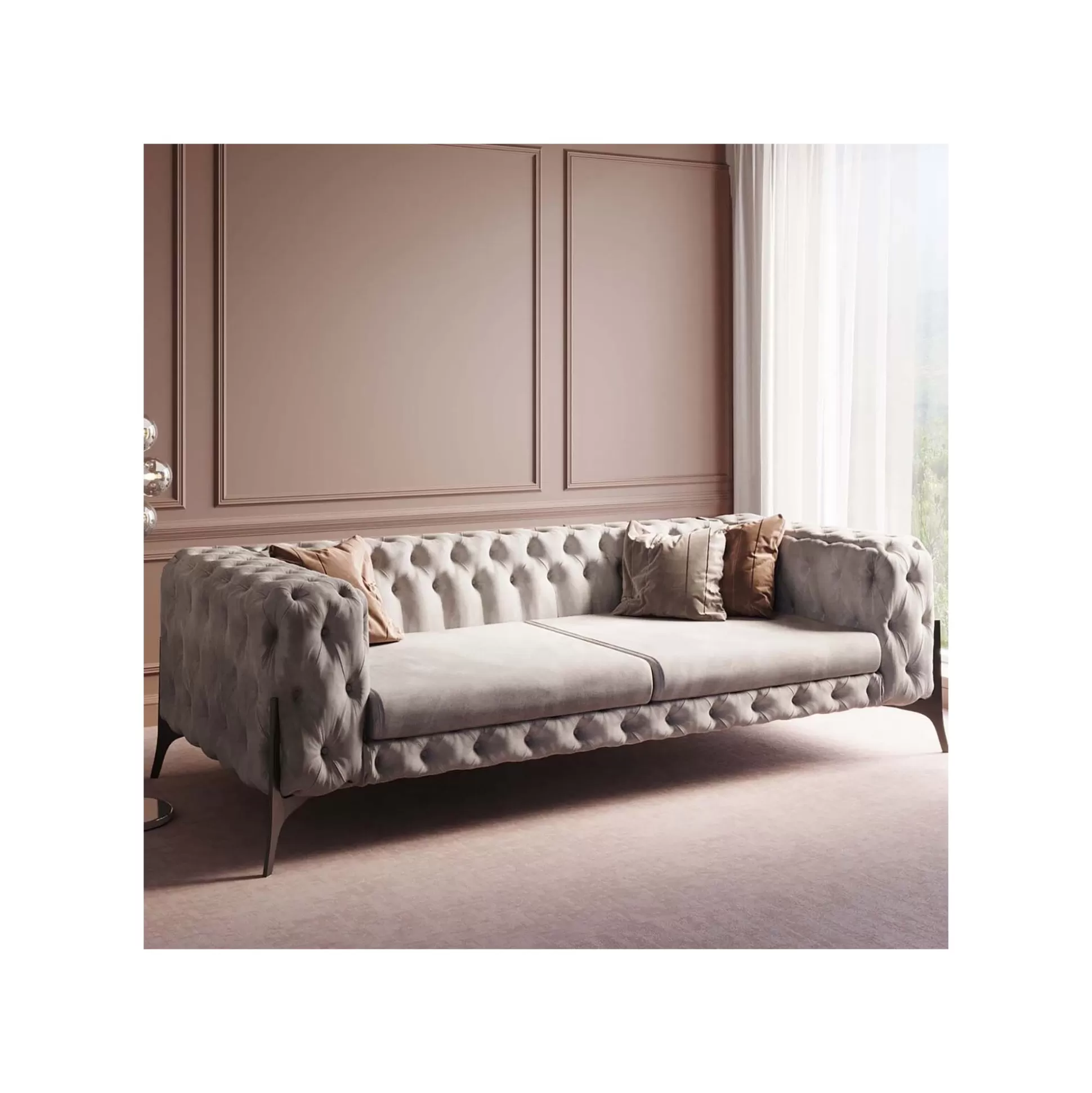 Canapé Bellissima 3 Places Velours Beige ^KARE Design Shop