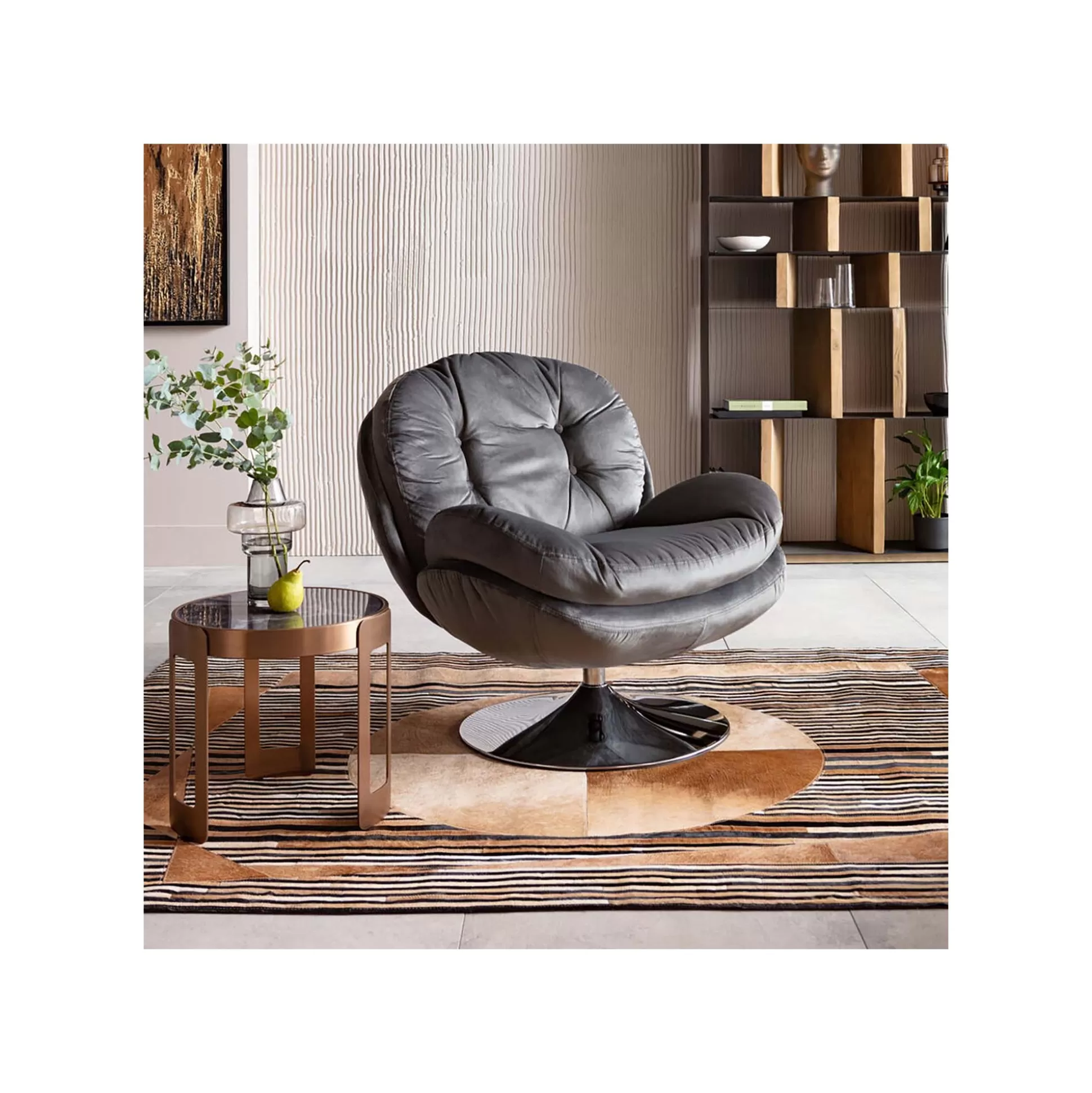 Fauteuil Pivotant Cosy Velours Gris ^KARE Design Discount