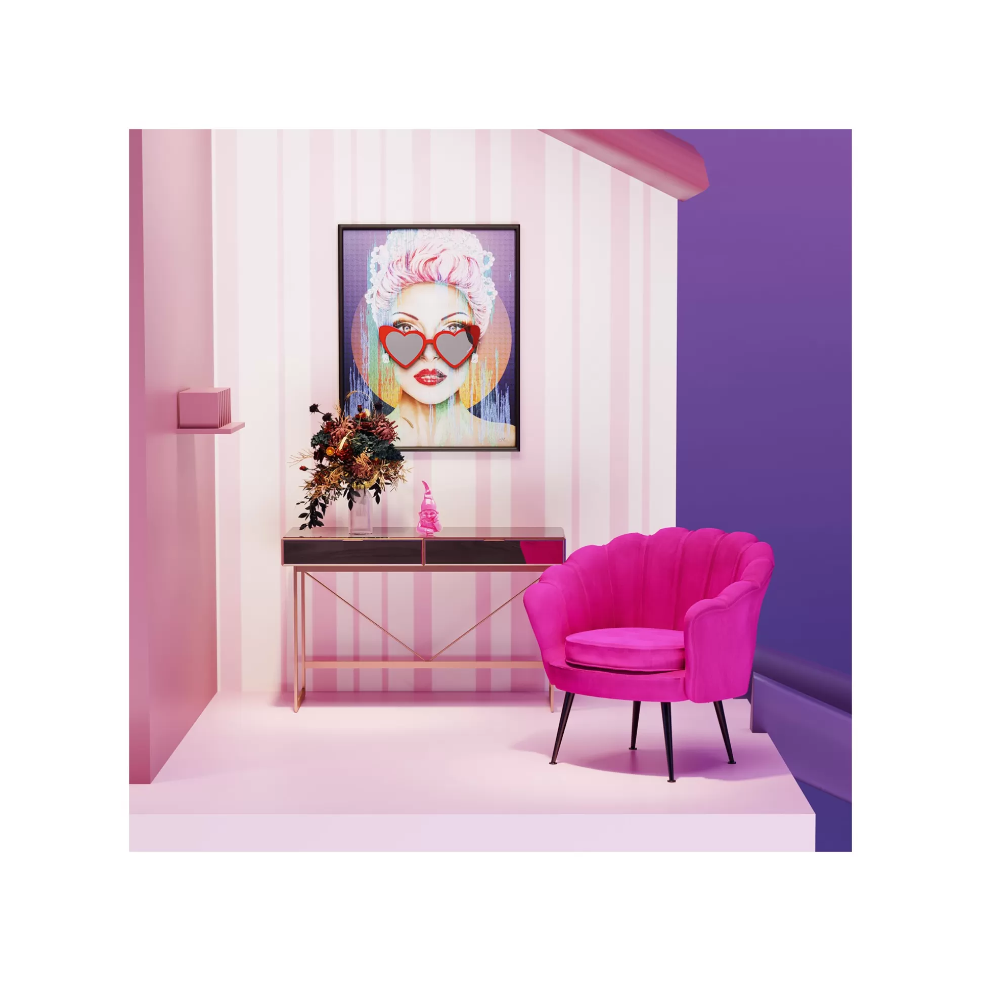 Fauteuil Water Lily Velours Fuchsia Et Acier Doré ^KARE Design Best Sale