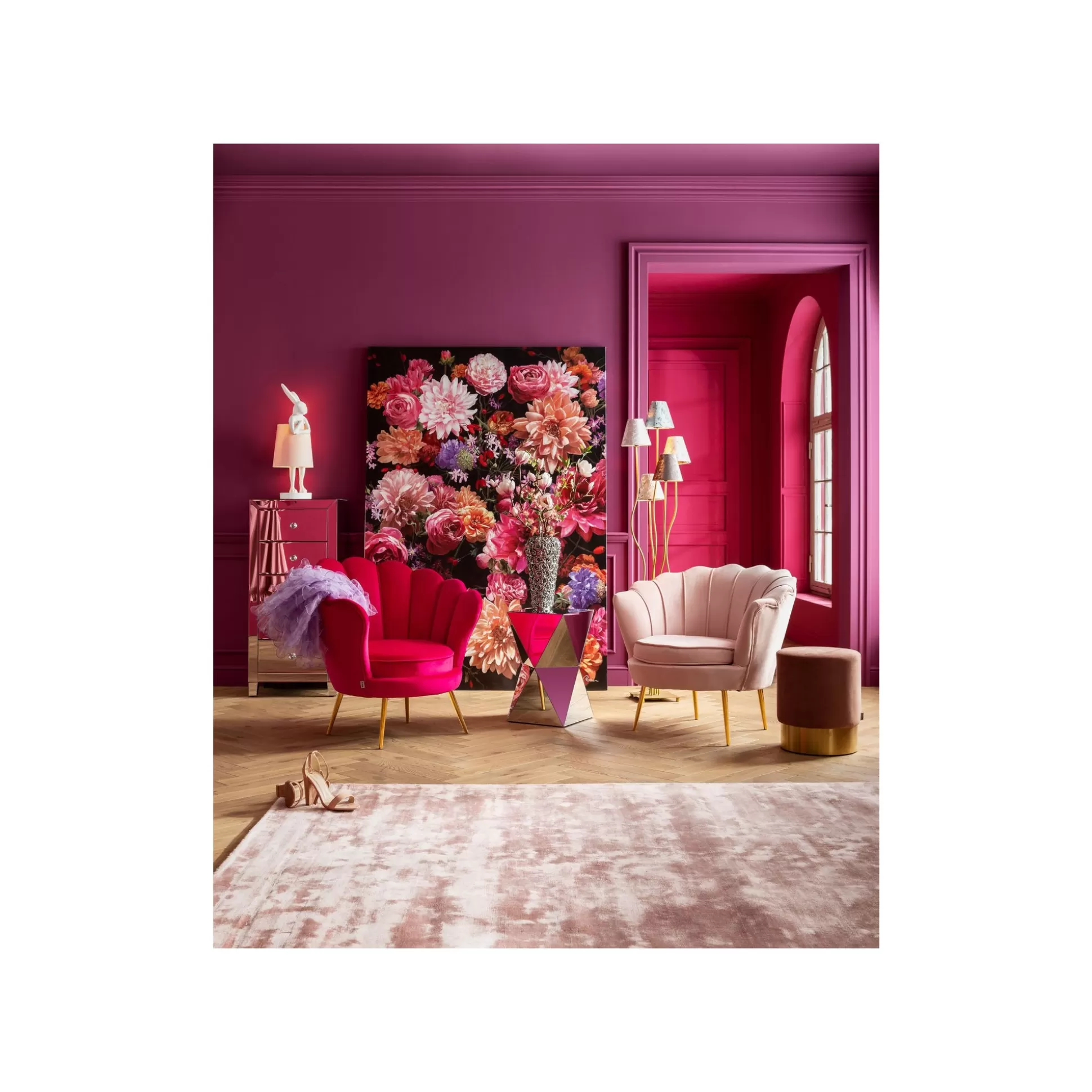 Fauteuil Water Lily Velours Fuchsia Et Acier Doré ^KARE Design Best Sale