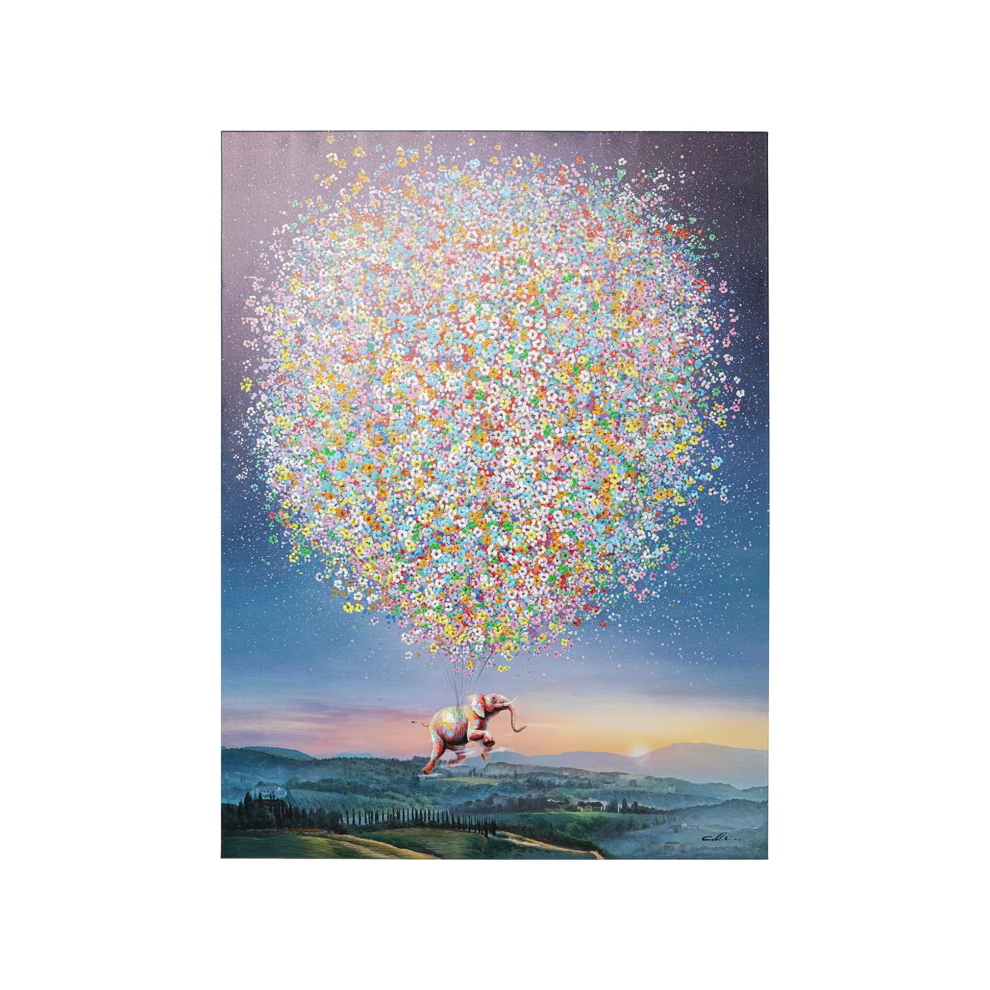 Peinture Touched éléphant Fleurs Nuit 120x160cm ^KARE Design Discount