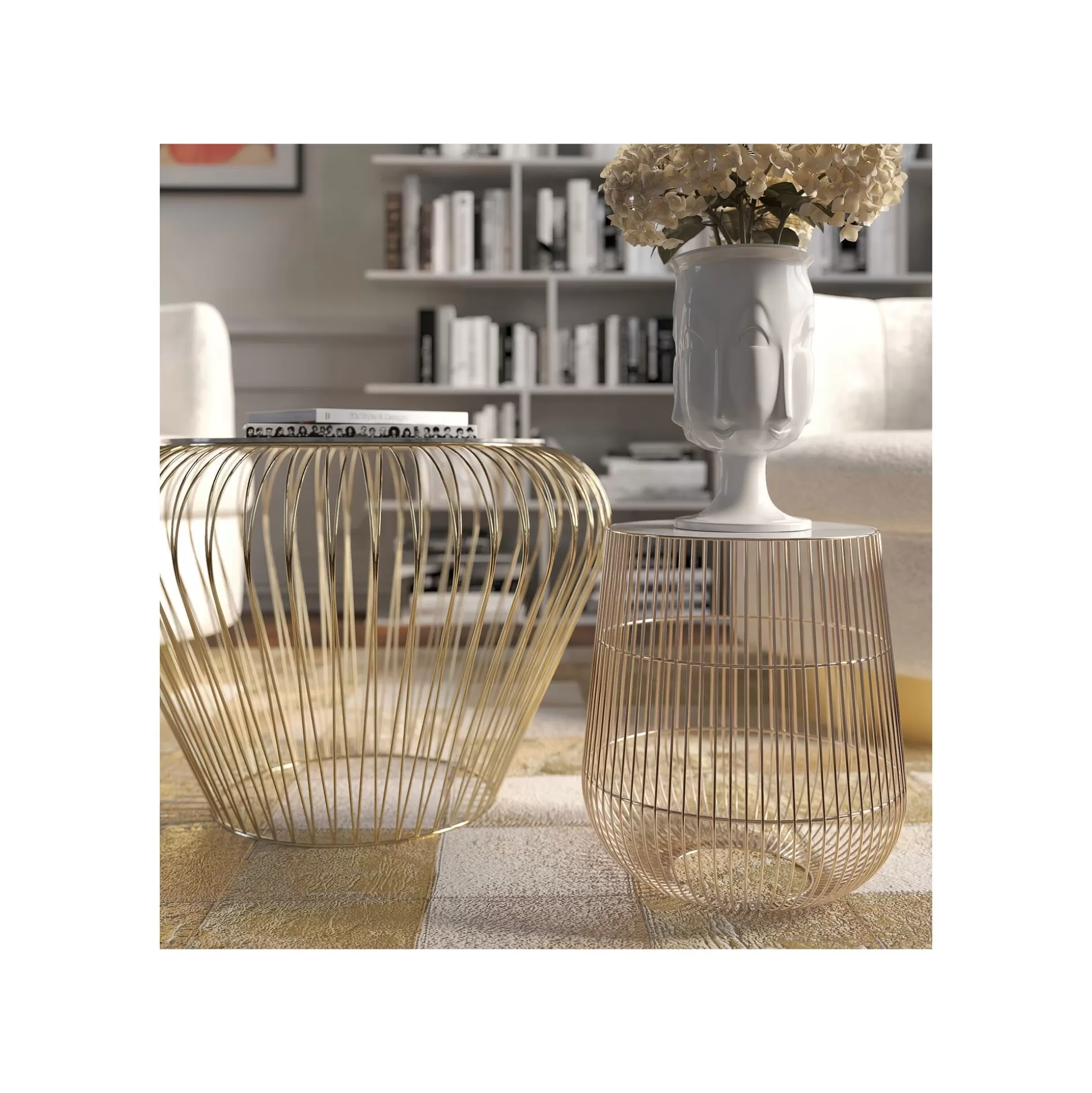 Table D'appoint Beam Dorée Marbre Blanc 32cm ^KARE Design Fashion