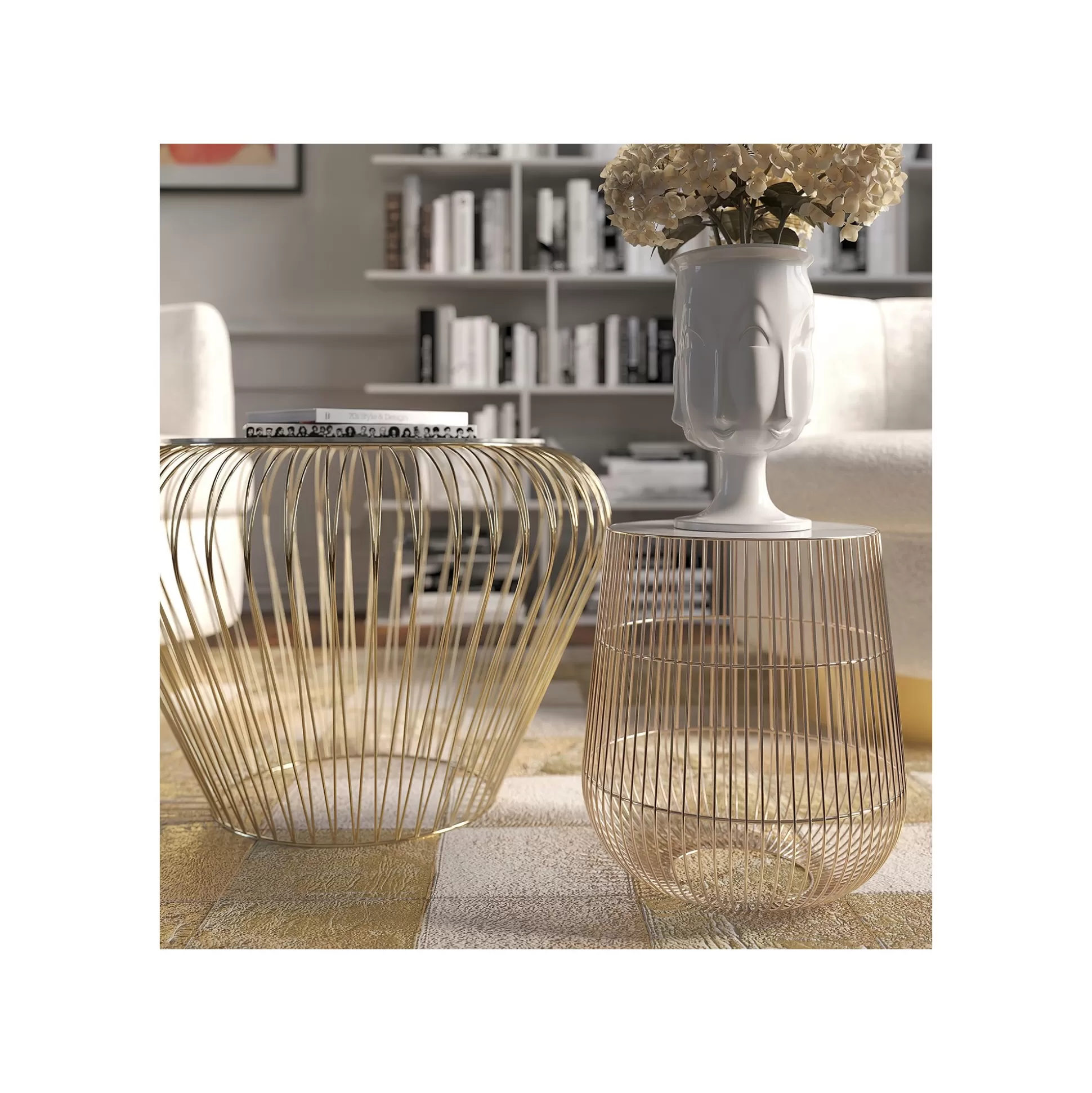 Table D'appoint Beam Dorée Marbre Gris 43cm ^KARE Design Shop
