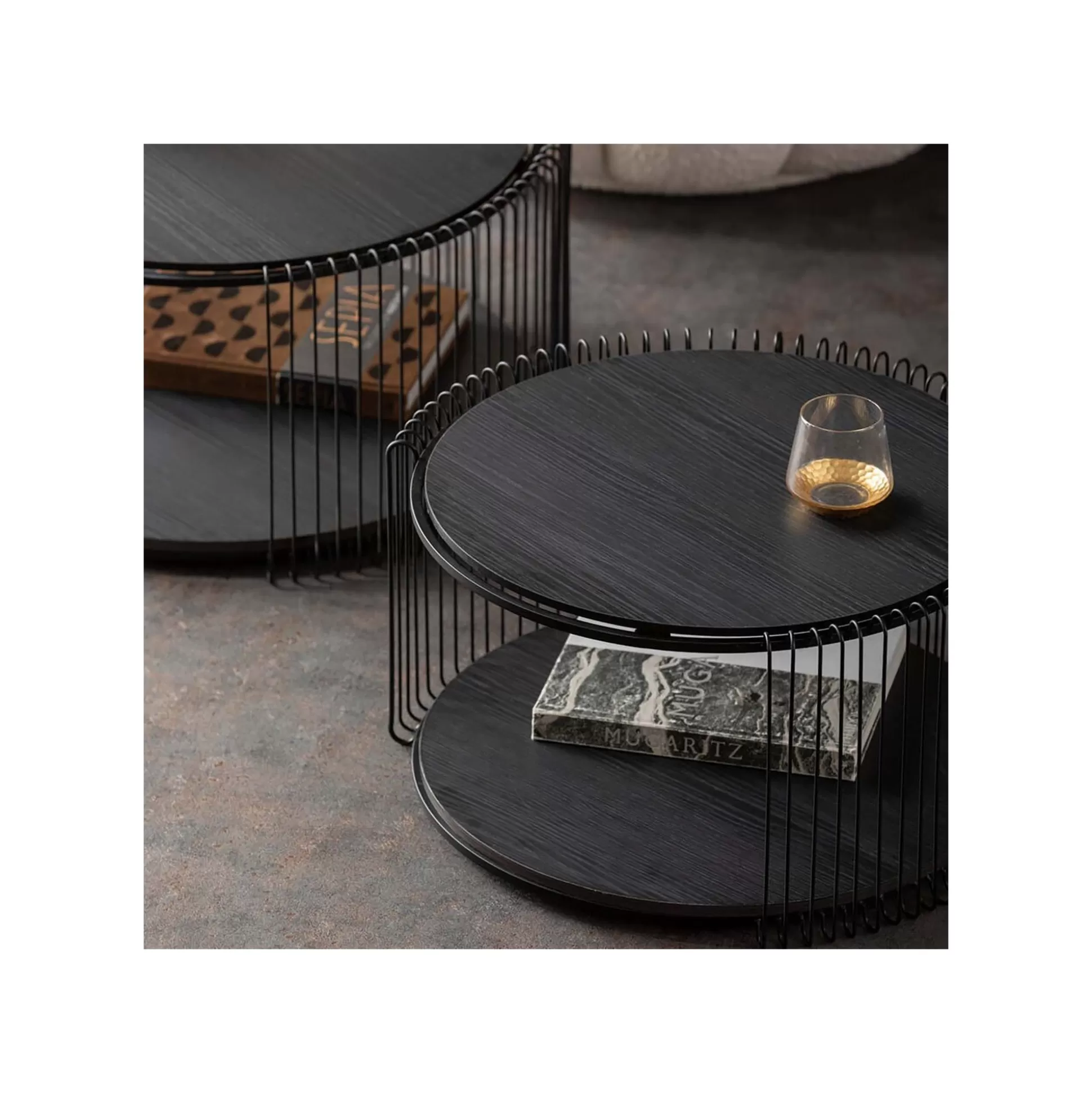 Tables Basses Wire Double Bois Noir Set De 2 ^KARE Design Cheap