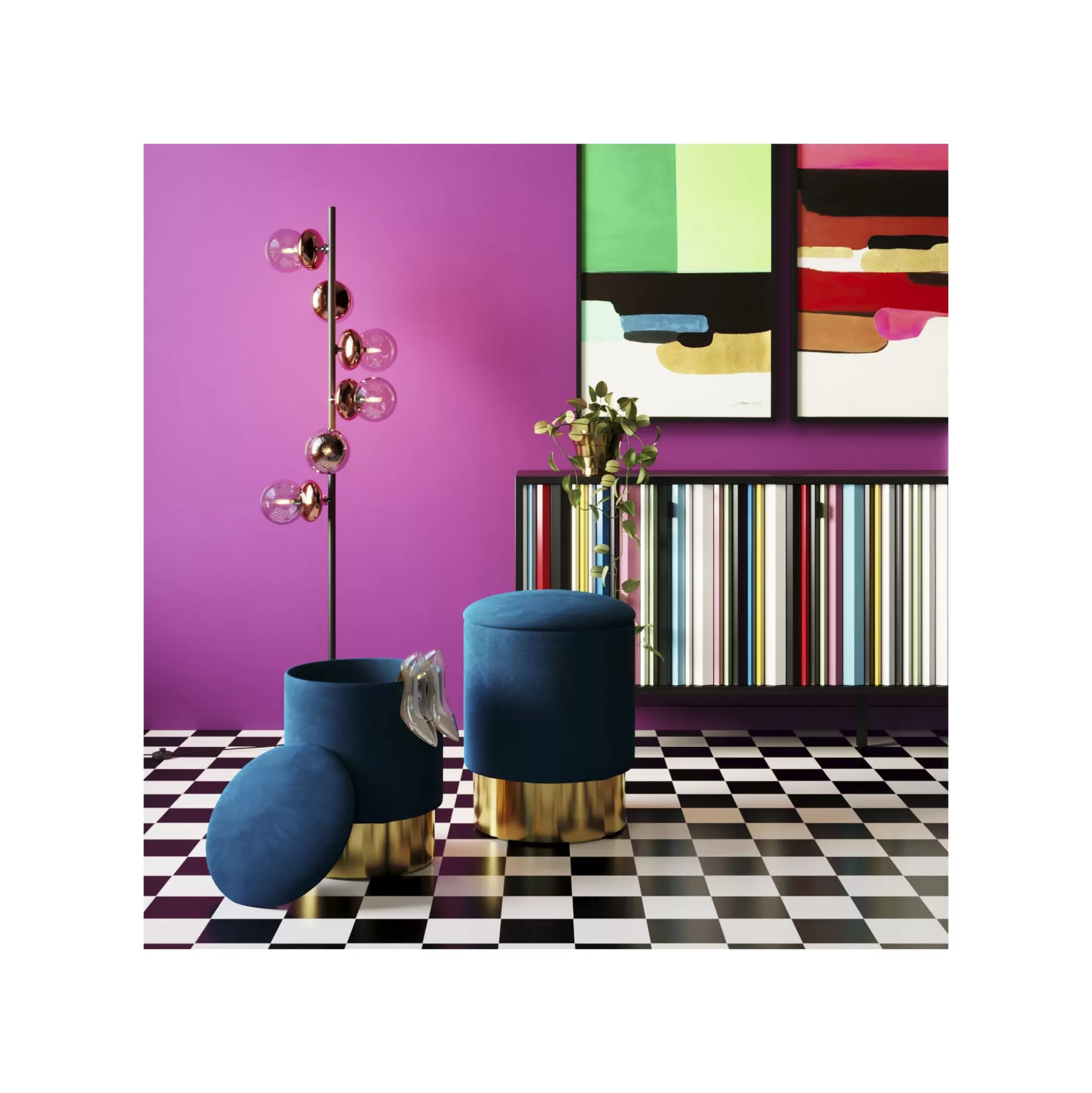 Tabourets-coffres Cherry Bleu Pétrole Et Laiton Set De 2 ^KARE Design Outlet